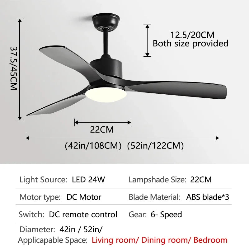DecorBites™ 52" DC Motor Ceiling Fan with LED Light & Remote Control