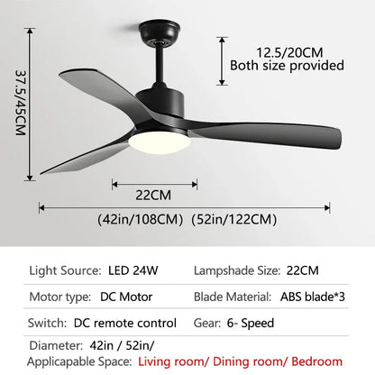 DecorBites™ 52" DC Motor Ceiling Fan with LED Light & Remote Control