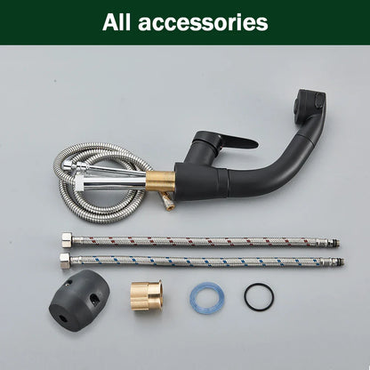 صنبور حوض الحمام DecorBites™ Black Lift مع رشاش سحب - فوهة مزدوجة