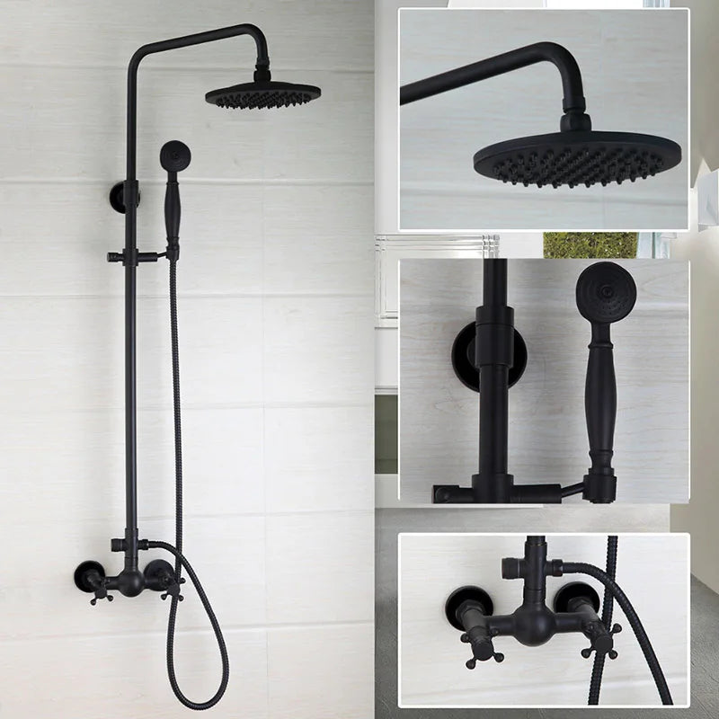 DecorBites™ 8 Inch Matte Black Shower Faucet Set with Hand Spray and Rainfall Head