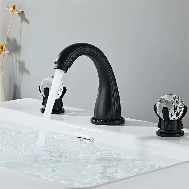 Gold Crystal Basin Faucet In Antique Finish