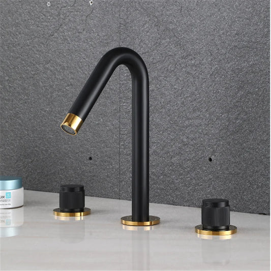 DecorBites™ Gold Basin Faucet: Black Brass Widespread Bathroom Tap with Chrome Finish