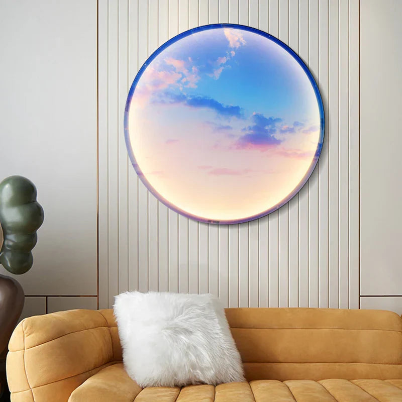 DecorBites™ Circular Ring Sky Blue White Cloud Wall Lamp for Living Room Baby Bedroom