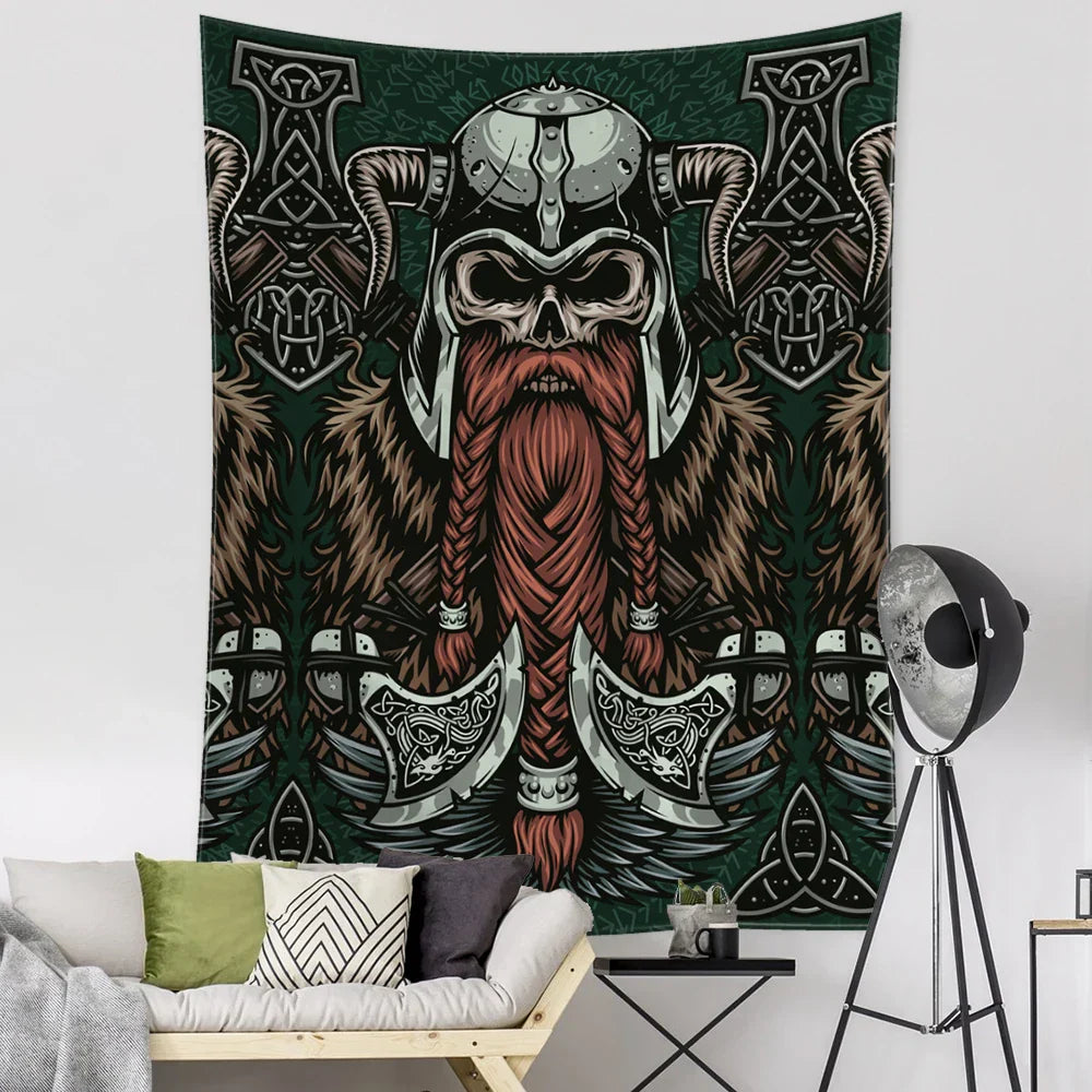 Decobites Viking Person Head Tapestry Psychedelic Wall Hanging for Bohemian Room Decor