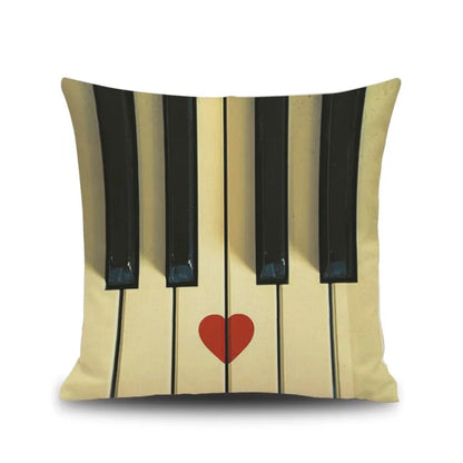 DecorBites™ Letter Notes Piano Graphic Print Linen Pillowcase 45x45cm Living Room Decor