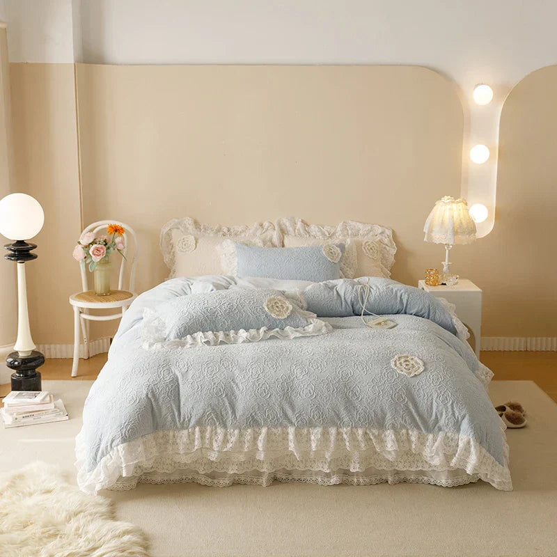 Velvet Lace Ruffles Bedding Set