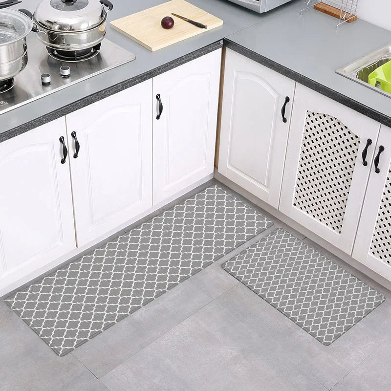 Decobites Grey Plaid Kitchen Rug Blue Lattice Long Absorption Doormat in Striped Design