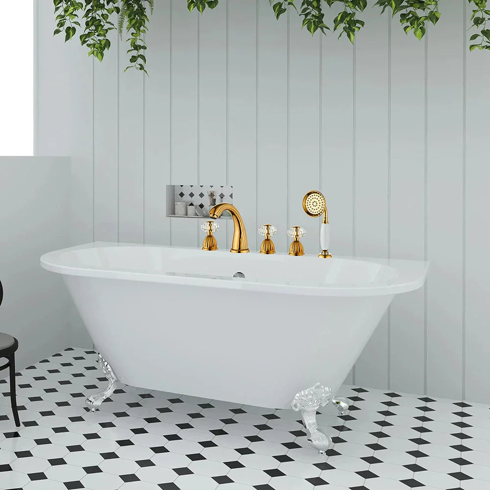 DecorBites™ Gold Crystal Brass Bathtub Faucet Set with Hand shower Head