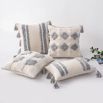 DecorBites™ Boho Morocco Tufted Tassel Cushion Cover for Modern Home Decor
