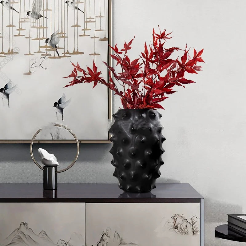 DecorBites™ Black Ceramic Flower Vase Sea Cucumber Pineapple Design Unique Home Decor