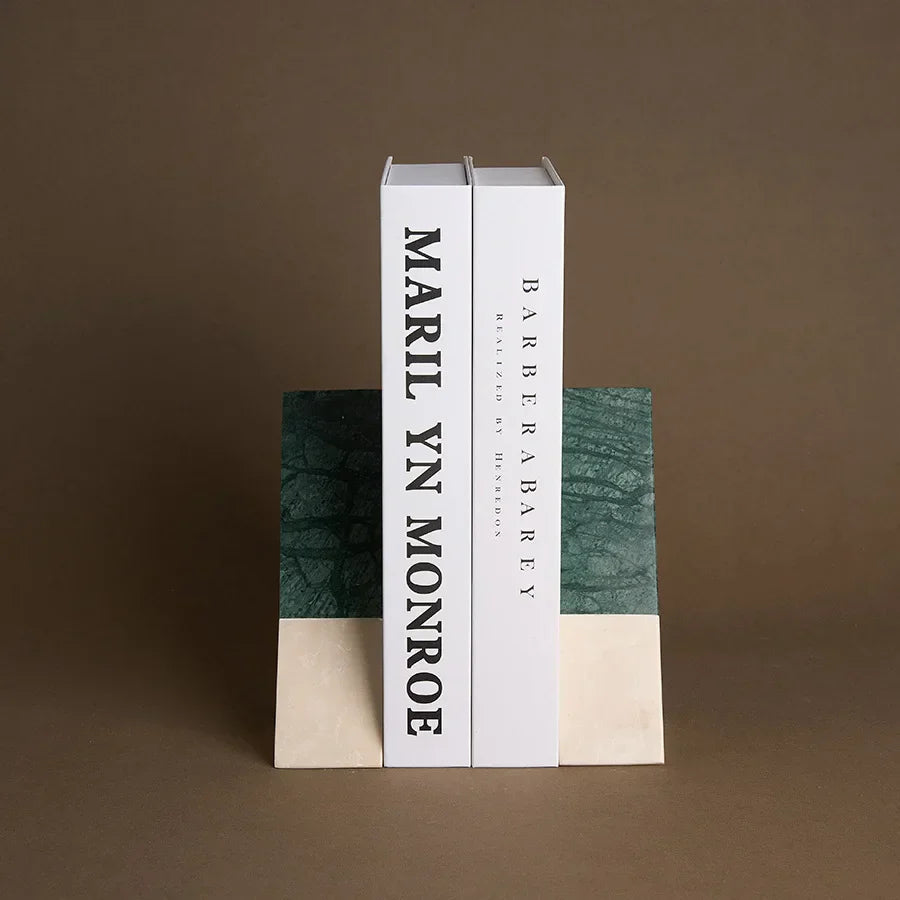 Sujetalibros DecorBites™ de mármol verde, estilo retro, con diseño de travertino. Decoración para el hogar.