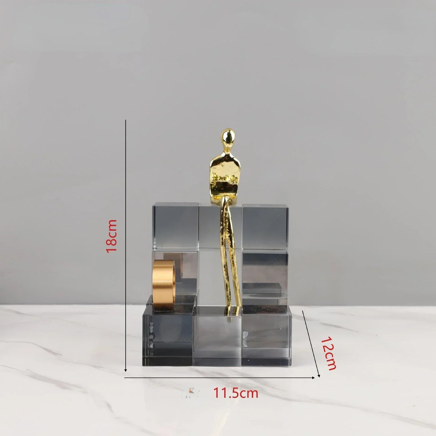 ديكوربايتس™ - زينة درج هندسية من الكريستال، منحوتة معدنية ذهبية