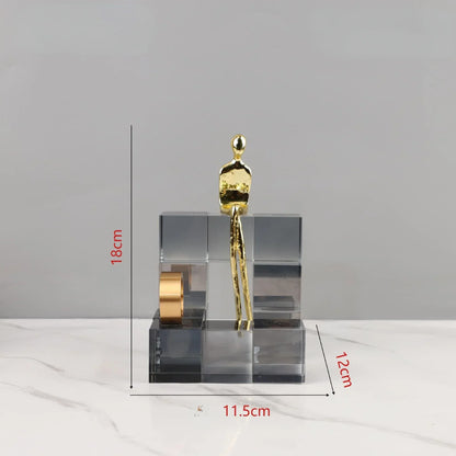 ديكوربايتس™ - زينة درج هندسية من الكريستال، منحوتة معدنية ذهبية