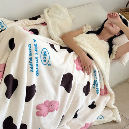 DecorBites™ Korean Cartoon Plush Blanket, Soft Nap Sofa Cover for Home Dormitory