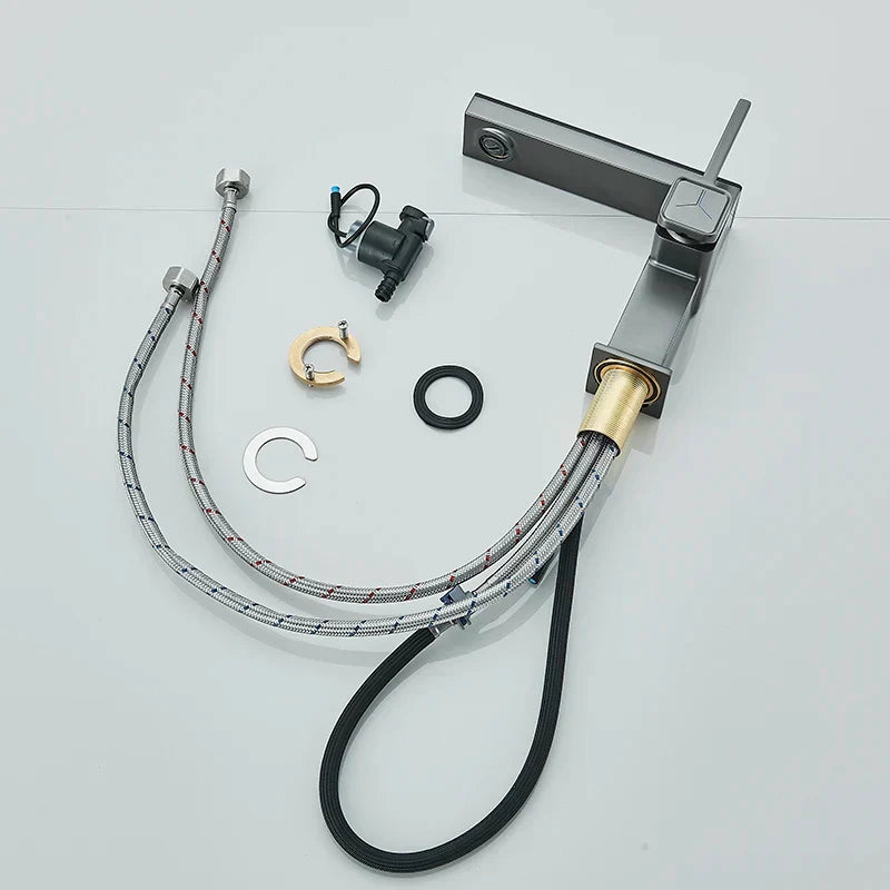 DecorBites™ Gun Grey Digital Display Basin Faucet: Modern Black Bathroom Sink Tap with Temperature Display