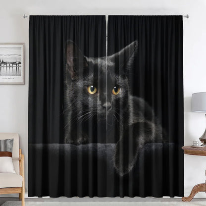 Decobites Black Cat Color Owl Modern Printed Curtain Set