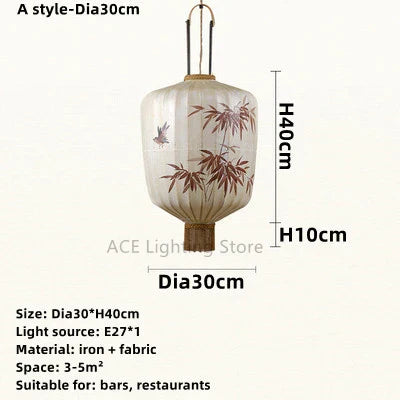 DecorBites™ Bamboo Leaf Pattern Lantern Pendent Lamp - Hand-painted Japanese Style Room Decor