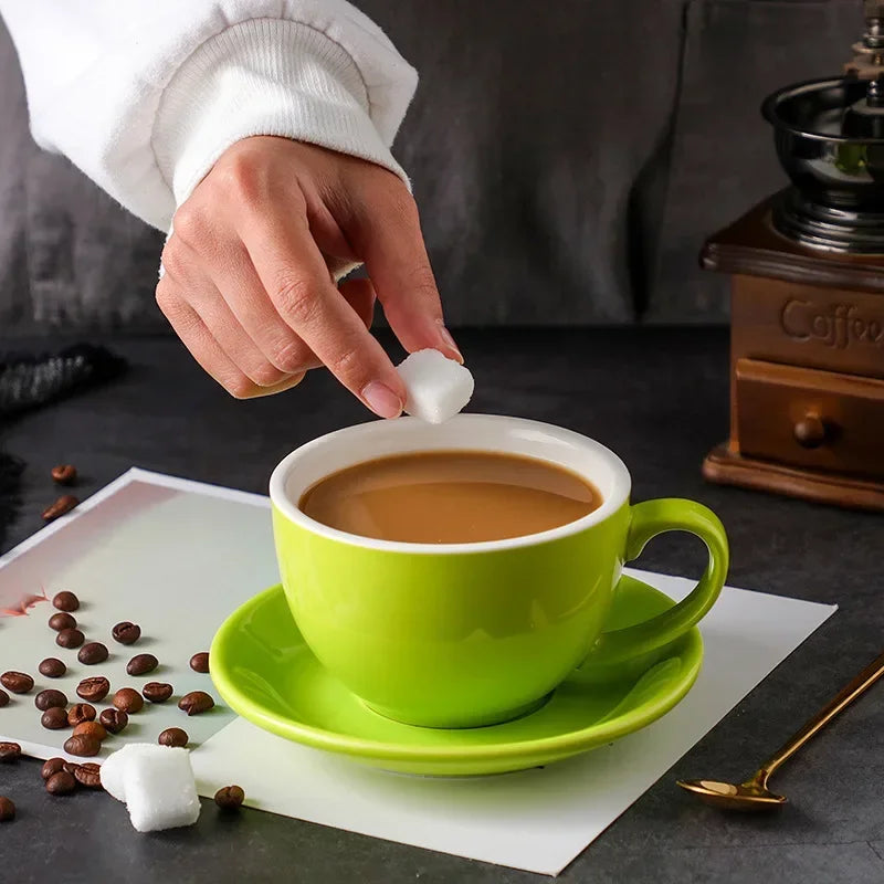 طقم أكواب قهوة لاتيه سيراميك وصحن من ديكوربايتس™ سعة 350 مل - طقم من قطعتين