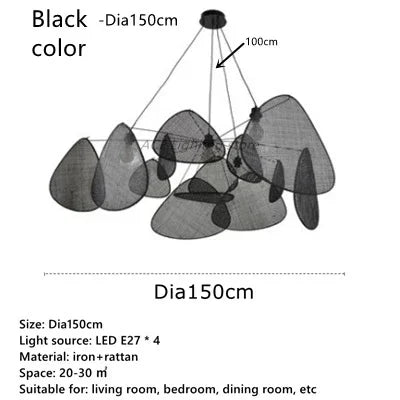 DecorBites™ Black Rattan Ceiling Chandelier for Elegant Indoor Lighting