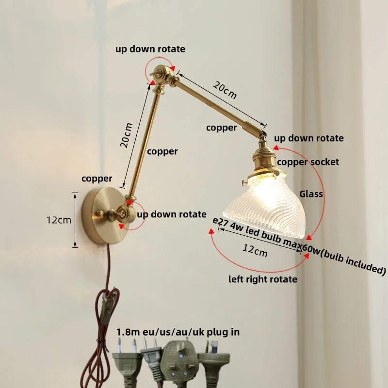 Decorbites™ Glas Grünes LED Wandlampenarmatur Vintage Grüner Schwingarm-Wandleuchte
