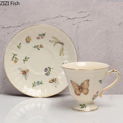DecorBites™ Butterfly Gold Ceramic Cup & Saucer Set