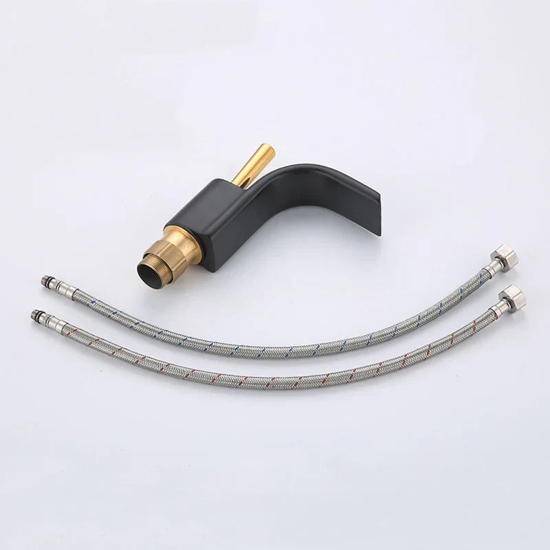 DecorBites™ Black Brass Waterfall Basin Faucet, Single Hole Hot Cold Sink Mixer Tap