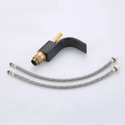 DecorBites™ Black Brass Waterfall Basin Faucet, Single Hole Hot Cold Sink Mixer Tap