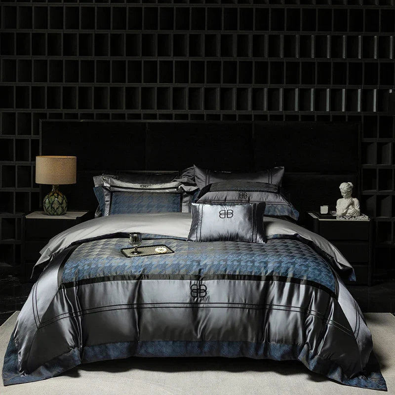 Decobites Luxe Brocade Jacquard Bedding Set with Egyptian Cotton & Embroidery