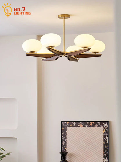 Lámpara de araña LED DecorBites™ de madera color crema, diseño moderno para sala de estar y dormitorio