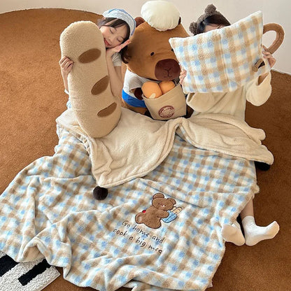 DecorBites™ Cartoon Patch Woolen Blanket with Fur Balls for Single Bed