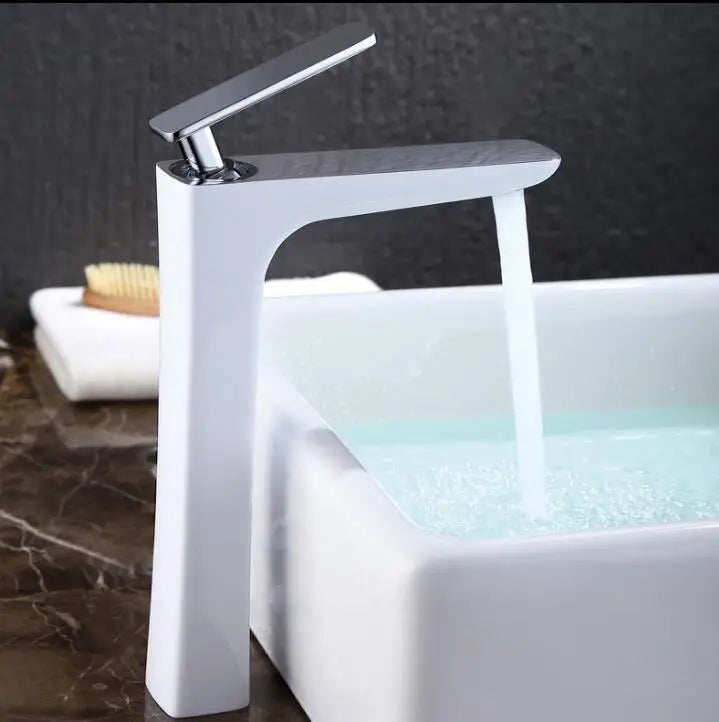 DecorBites™ Basin Faucet: Black/White Brass Mixer Tap, Bathroom Sink Water Crane, Hot & Cold.