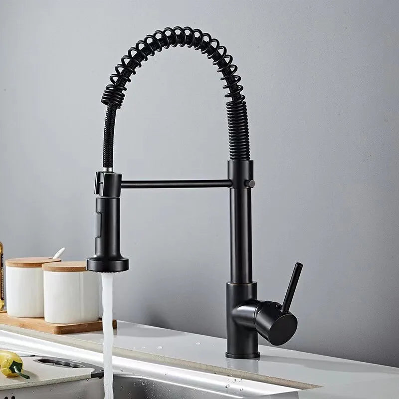 DecorBites™ Black & Gold Kitchen Faucet: Luxury Brass Pull Out Sink Mixer