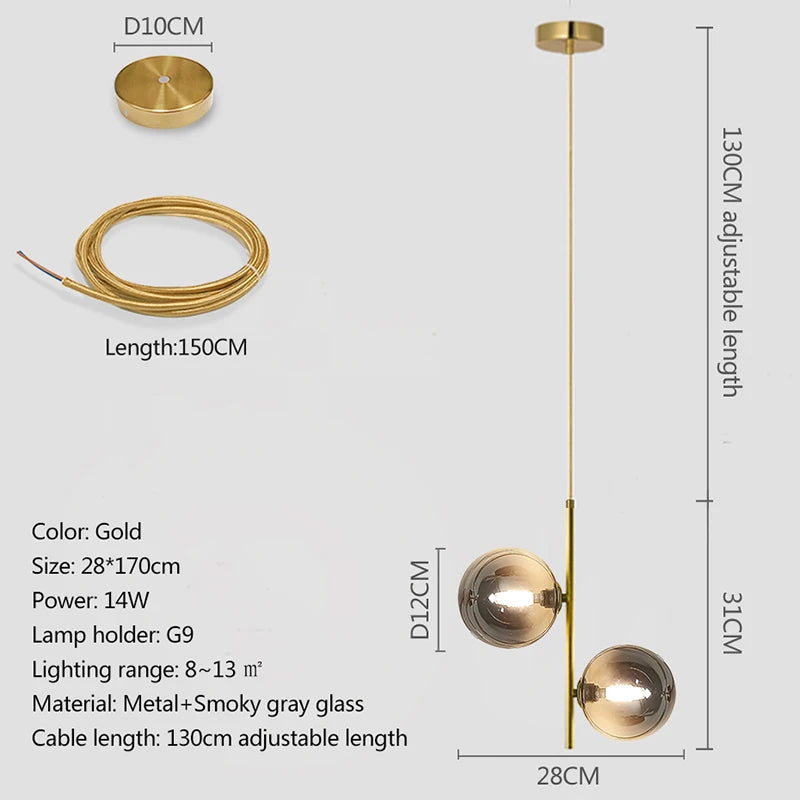 Copper Glass Pendant Light Multiple Voltages