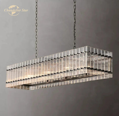 DecorBites™ LED San Marco Glass Chandelier: Modern Rectangular Lighting for Dining, Kitchen, Living Room