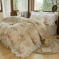 Decobites Floral Print Cotton Princess Bedding Set with Vintage Lace Details