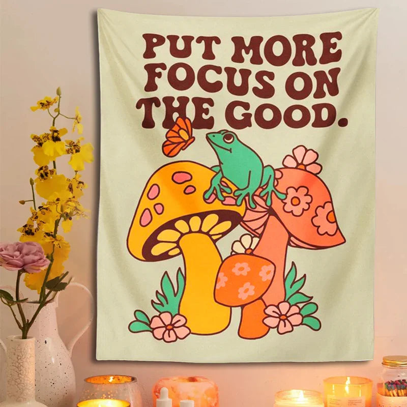 Decobites Mushroom Frog Tapestry Wall Hanging for Trippy Aesthetic Retro Boho Decor