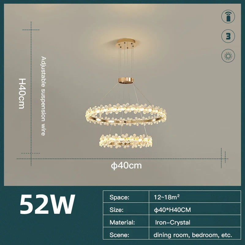DecorBites™ Crystal Ring LED Chandelier: Modern Luxury Pendant Lamp for Home Decor
