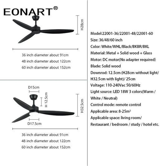 DecorBites™ 60" Modern DC Ceiling Fan with LED Light and Remote Control