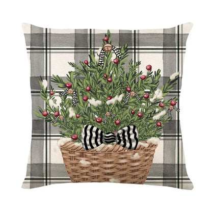 DecorBites™ Christmas Letter Print Linen Throw Pillow Cover for Holiday Home Decoration