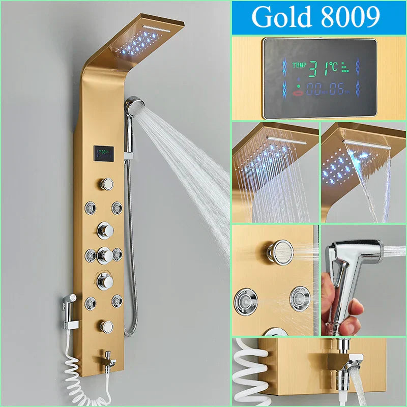 Sistema de Ducha con Luz LED Azul Decorbites™ con Pantalla de Temperatura, Columna de Masaje, Lluvia en Cascada