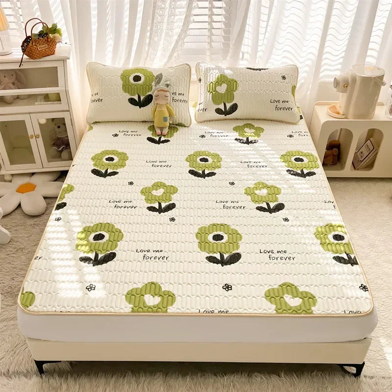 DecorBites™ Cartoon Print Silky Mattress Set: 4-Layer Quilted Breathable Cushion