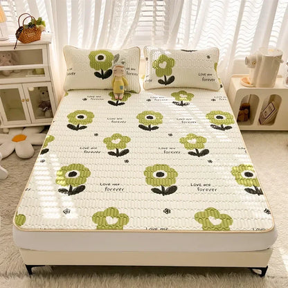 DecorBites™ Cartoon Print Silky Mattress Set: 4-Layer Quilted Breathable Cushion