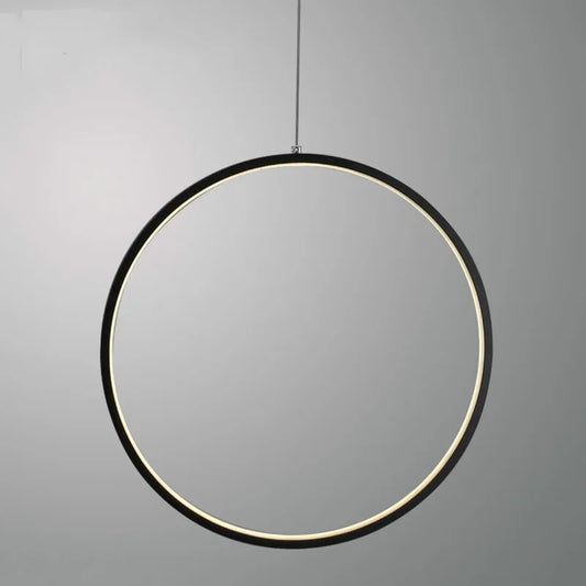 DecorBites™ LED Ring Chandelier: Minimalist Black Circle Pendant Light for Living Room Lighting