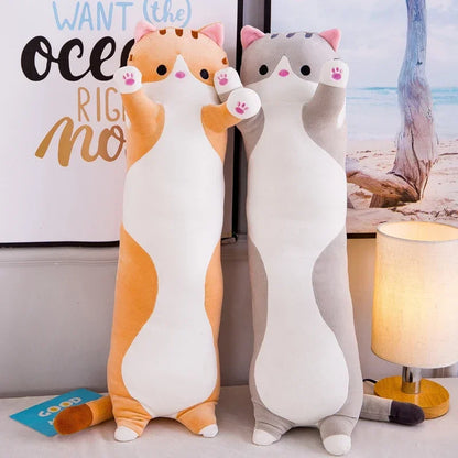 130cm Cute Cat Doll Plush Toy Long Cloth Throw Soft Stuffed Animal Sleeping Pillow Cushion Christmas Gifts for Kids and Girls