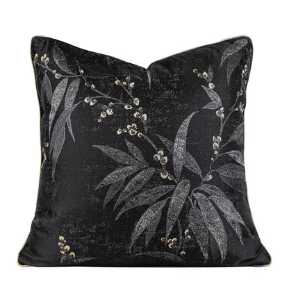 DecorBites™ Black & Gold Floral Jacquard Throw Pillow Cover Oriental Art Case