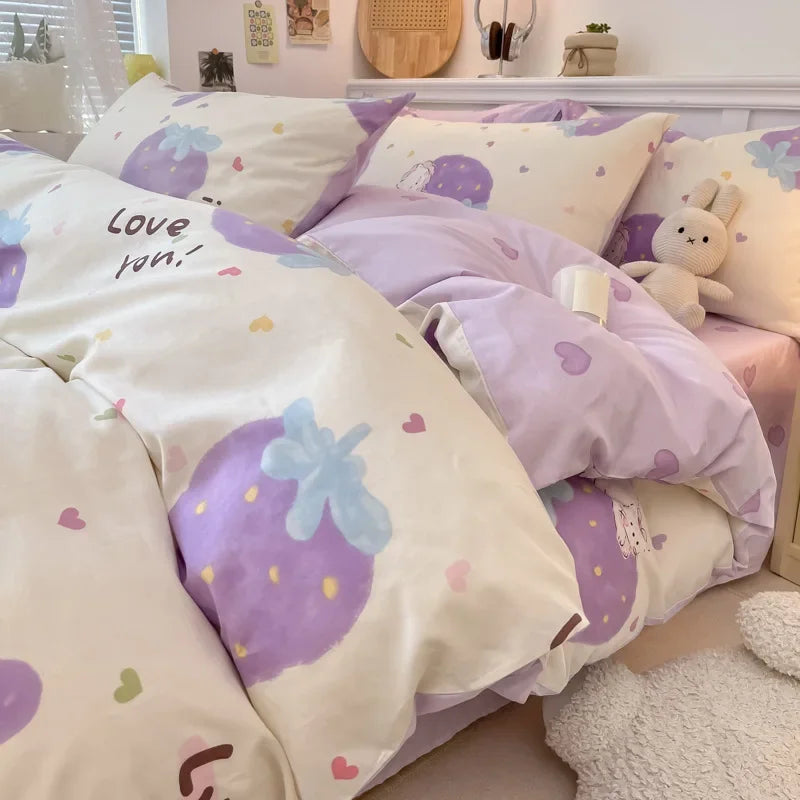 DecorBites™ Cartoon Printed Cotton Quilt Cover Set - Soft, Breathable, Colorfast Bedding