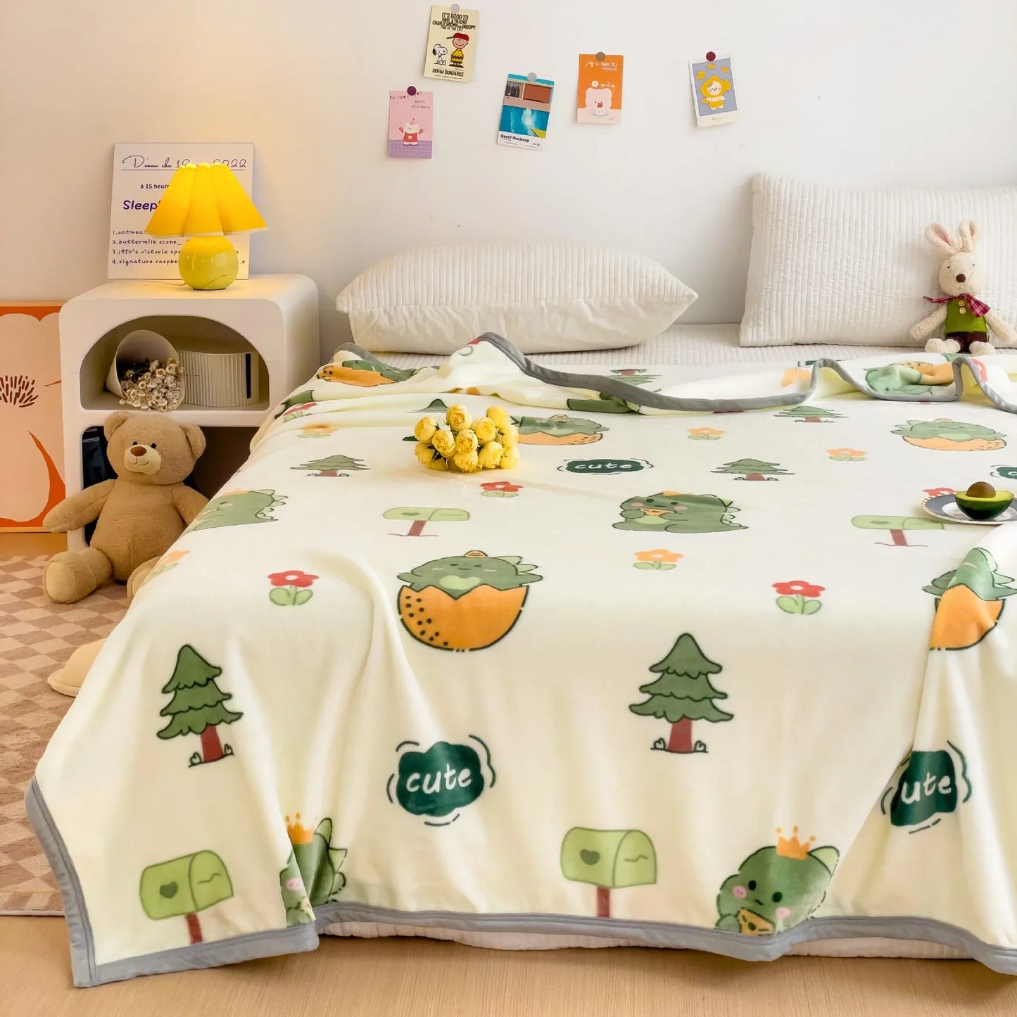 DecorBites™ Cartoon Milk Velvet Blanket: Soft Coral Fleece Summer Sofa Cover & Queen Blanket