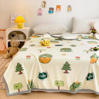 DecorBites™ Cartoon Milk Velvet Blanket: Soft Coral Fleece Summer Sofa Cover & Queen Blanket