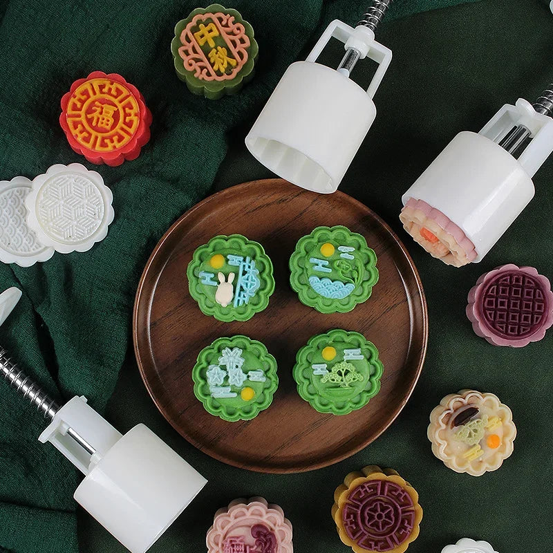 Molde DecorBites™ 3D para pastel de luna con forma de flor de cerezo, ideal para hornear durante el Festival del Medio Otoño.