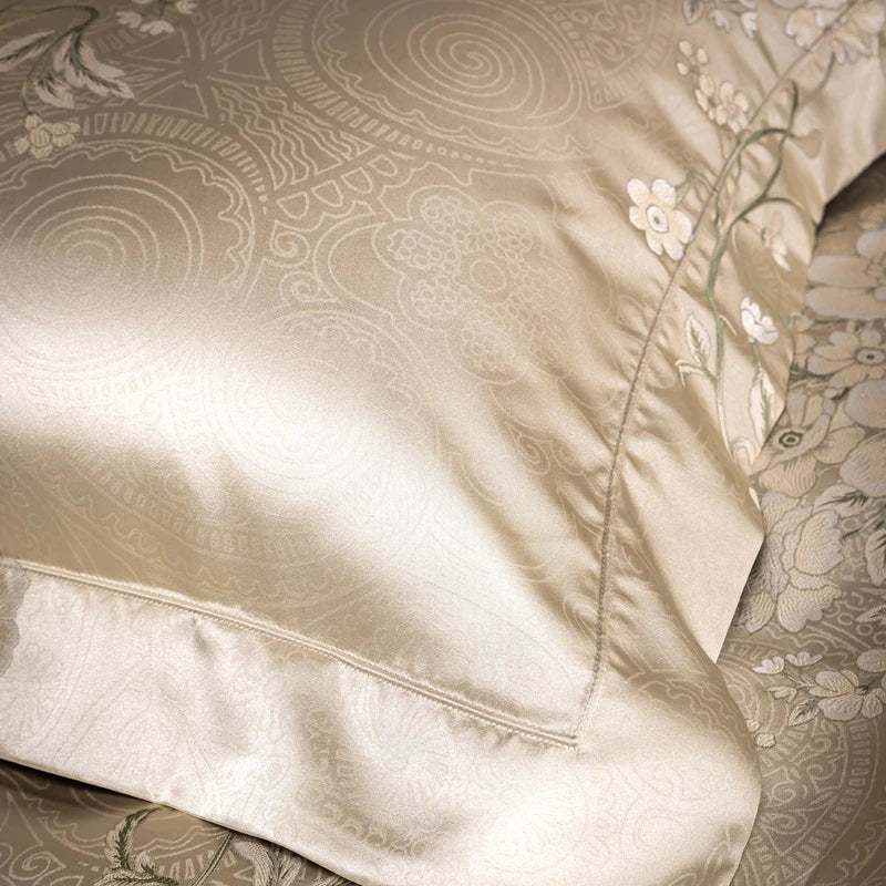 Decobites Luxe Satin Brocade Jacquard & Egyptian Cotton Patchwork Bedding Set